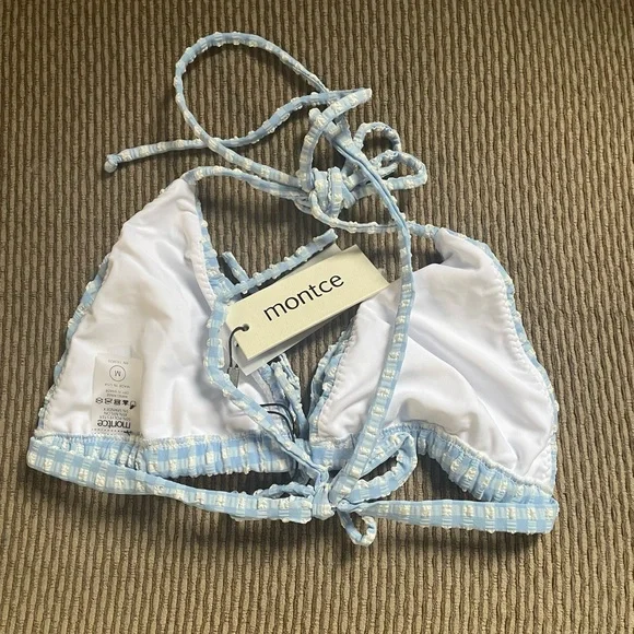 Montce Peri Micro Gingham Uno Ruffle Bows Bikini Bottom - Picture 7 of 10